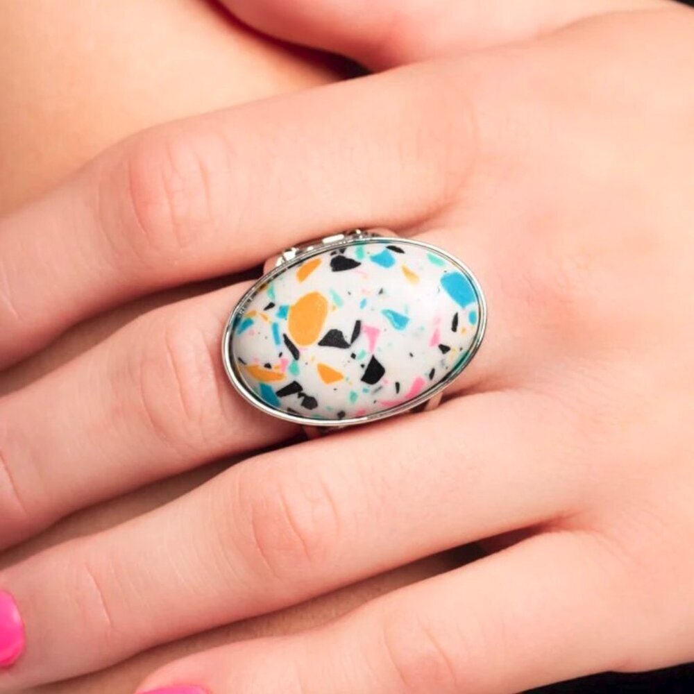 Paparazzi Jewelry Accessories - Terrazzo Tease - White Ring - Vintage